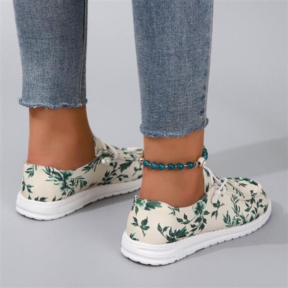Printed Round Toe Flat Sneakers - Picture 2 of 5